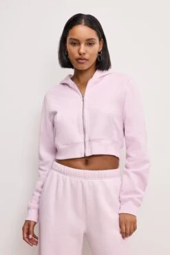 BRUSHED FLEECE ZIP HOODIE | WASHED COTTON CANDY PINK001