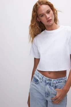 COTTON CROPPED TEE | WHITE001