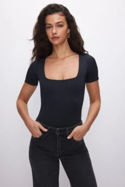 GOOD AMERICAN SCUBA SQUARE NECK BODYSUIT | BLACK001