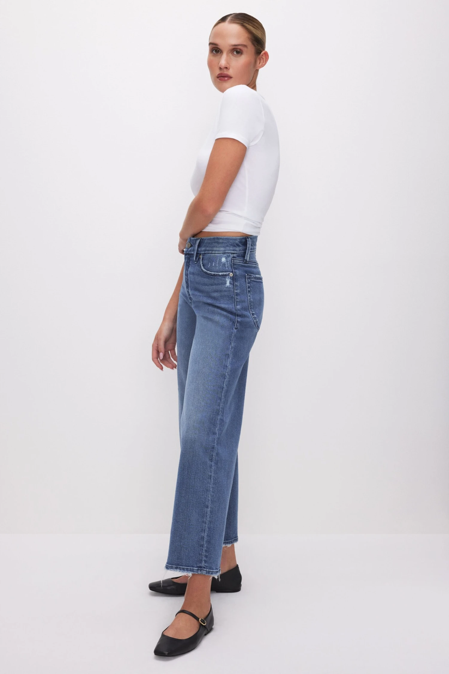GOOD AMERICAN GOOD WAIST CROPPED PALAZZO JEANS | INDIGO338 7 GOOD AMERICAN GOOD WAIST CROPPED PALAZZO JEANS | INDIGO338 - Image 5