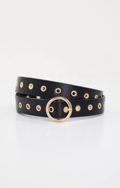 SKINNY EYELET BELT | BLACK001