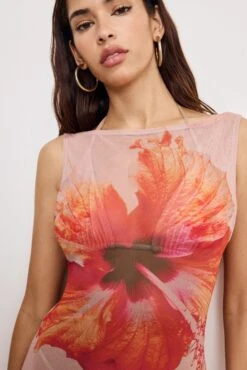 GAUZE MESH MAXI DRESS | MAUVE TROPICAL HIBISCUS001 -GOOD AMERICAN STORE 250204 12 GSW1274 MTH1 A 1638