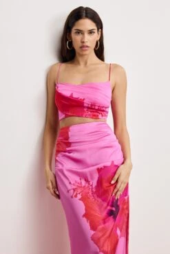 SATIN DRAPED CROP TOP | PINK HIBISCUS002 8 SATIN DRAPED CROP TOP | PINK HIBISCUS002 -GOOD AMERICAN STORE 250204 15 GWT0328 PH02 A 1964