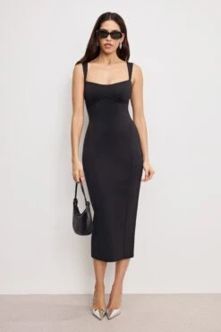 GOOD AMERICAN SCUBA SWEETHEART MIDI DRESS | BLACK001 -GOOD AMERICAN STORE 250204 18 GDK0354 K001 A 2431