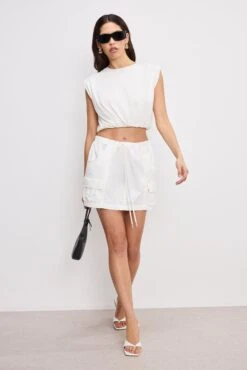 TWILL PARACHUTE MINI SKIRT | CLOUD WHITE -GOOD AMERICAN STORE 250204 22 GFD268TW CLW1 A 0142
