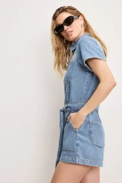 FIT FOR SUCCESS LITE LINEN DENIM SHORTS JUMPSUIT | INDIGO786 -GOOD AMERICAN STORE 250218 23 GFFSSHW80 I786 A 2994