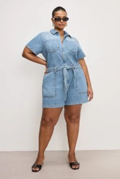 FIT FOR SUCCESS LITE LINEN DENIM SHORTS JUMPSUIT | INDIGO786 -GOOD AMERICAN STORE 250225 19 GFFSSHW80 I786 C 2535