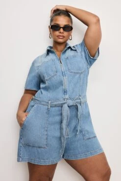FIT FOR SUCCESS LITE LINEN DENIM SHORTS JUMPSUIT | INDIGO786 -GOOD AMERICAN STORE 250225 19 GFFSSHW80 I786 C 2604