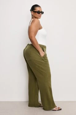 LITE LINEN PANTS | MARTINI OLIVE002 -GOOD AMERICAN STORE 250225 26 GFD227 MO02 C 0120