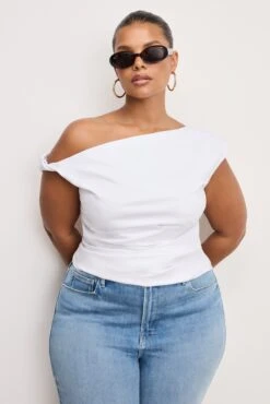 POPLIN OFF SHOULDER TOP | WHITE001