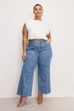 GOOD AMERICAN GOOD WAIST CROPPED PALAZZO JEANS | HIBISCUS BLOOM001