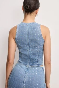 GOOD AMERICAN DOLLY CRYSTAL DENIM VEST | INDIGO1023 -GOOD AMERICAN STORE 250307 07 GFD470DP I1023 4 0094