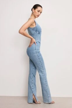 GOOD AMERICAN DOLLY CRYSTAL DENIM PULL ON PANTS | INDIGO1023