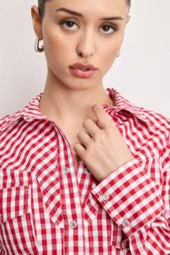 GOOD AMERICAN DOLLY COUNTRY CORSET SHIRT | CRIMSON AND WHITE GINGHAM -GOOD AMERICAN STORE 250307 10 GWT0360DP CWGN 4 0112
