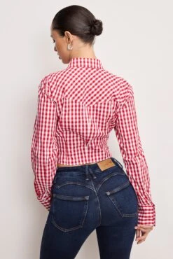 GOOD AMERICAN DOLLY COUNTRY CORSET SHIRT | CRIMSON AND WHITE GINGHAM -GOOD AMERICAN STORE 250307 10 GWT0360DP CWGN 4 0129