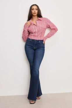 GOOD AMERICAN DOLLY COUNTRY CORSET SHIRT | CRIMSON AND WHITE GINGHAM -GOOD AMERICAN STORE 250307 19 GWT0360DP CWGN A 0024