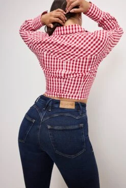 GOOD AMERICAN DOLLY COUNTRY CORSET SHIRT | CRIMSON AND WHITE GINGHAM -GOOD AMERICAN STORE 250307 20 GLF960DP I1020 4 0326