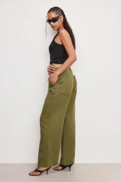 LITE LINEN PANTS | MARTINI OLIVE002 -GOOD AMERICAN STORE 250320 27 GFD227 MO02 A 0061
