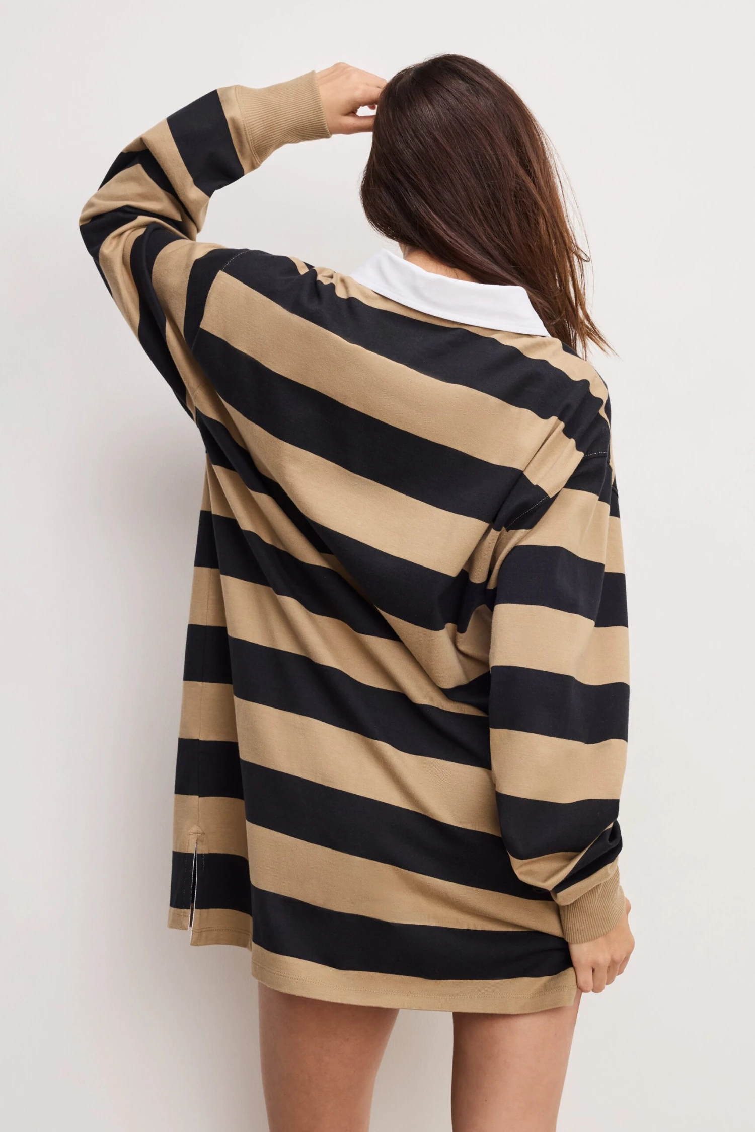 GOOD AMERICAN JERSEY POLO MINI DRESS | GOOD KHAKI AND BLACK RUGBY STRIPE001 7 GOOD AMERICAN JERSEY POLO MINI DRESS | GOOD KHAKI AND BLACK RUGBY STRIPE001 - Image 5
