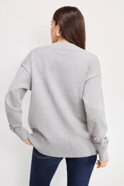 GOOD AMERICAN DEEP V KNIT SWEATER | MELANGE GREY -GOOD AMERICAN STORE 250501 01 KEY GSK0359 MLGR A 0142