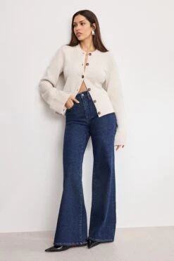 GOOD AMERICAN BUTTON FRONT KNIT CARDIGAN | VANILLA001 -GOOD AMERICAN STORE 250501 13 GSK0366 VNA1 A 0278