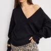 GOOD AMERICAN DEEP V KNIT SWEATER | BLACK001