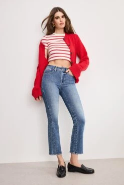 GOOD AMERICAN GOOD LEGS CROPPED MINI BOOT JEANS | INDIGO917