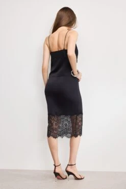 GOOD AMERICAN SATIN LACE SLIP MIDI SKIRT | BLACK001 -GOOD AMERICAN STORE 250513 38 KEY GWB0234 K001 A 4713