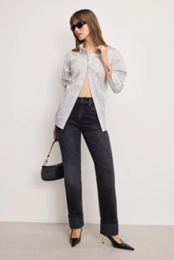 GOOD AMERICAN POPLIN TIE BACK SHIRT | BCW PINSTRIPE001 -GOOD AMERICAN STORE 250604 12 GWT0347ST BCW1 A 1312