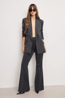 GOOD AMERICAN ESSENTIAL SUITING OVERSIZED DOUBLE BREASTED BLAZER | DARK HEATHER GRAY -GOOD AMERICAN STORE 250604 15 GJK0183 DHGR A 1633