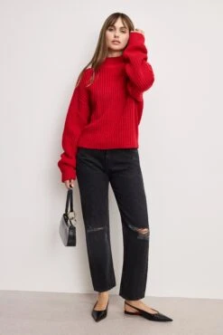 GOOD AMERICAN CHUNKY KNIT MOCK NECK SWEATER | CHILI001 -GOOD AMERICAN STORE 250604 37 GSK0358 CHI1 A 4930