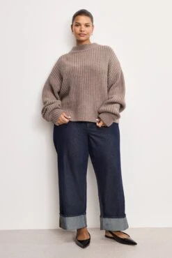 GOOD AMERICAN CHUNKY KNIT MOCK NECK SWEATER | SMOKE -GOOD AMERICAN STORE 250710 49 GSK0358 SMKO 5760