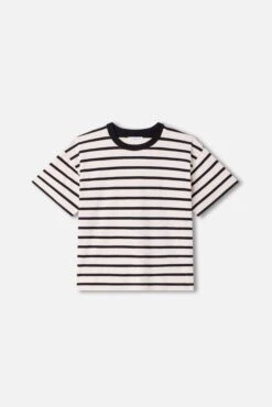 GOOD AMERICAN COTTON OVERSIZED TEE | BLACK AND ECRU WIDE STRIPE -GOOD AMERICAN STORE 40