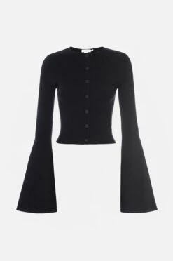 GOOD AMERICAN BELL SLEEVE KNIT CARDIGAN | BLACK001