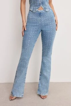 GOOD AMERICAN DOLLY CRYSTAL DENIM PULL ON PANTS | INDIGO1023 -GOOD AMERICAN STORE H 250307 08 GFD470DP I1023 A 0067