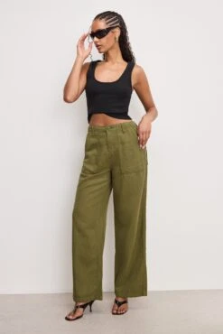 LITE LINEN PANTS | MARTINI OLIVE002 -GOOD AMERICAN STORE H 250320 27 GFD227 MO02 A 0008