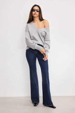 GOOD AMERICAN DEEP V KNIT SWEATER | MELANGE GREY -GOOD AMERICAN STORE H 250501 01 KEY GSK0359 MLGR A 0025