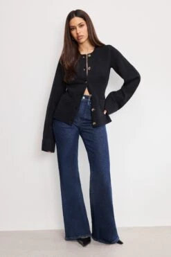 GOOD AMERICAN BUTTON FRONT KNIT CARDIGAN | BLACK001 -GOOD AMERICAN STORE H 250501 03 GSK0366 K001 A 0369