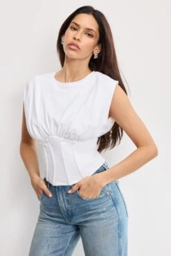 GOOD AMERICAN SLEEVELESS CORSET TOP | WHITE001 -GOOD AMERICAN STORE H 250501 07 GT0664 W001 A 0855