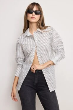 GOOD AMERICAN POPLIN TIE BACK SHIRT | BCW PINSTRIPE001