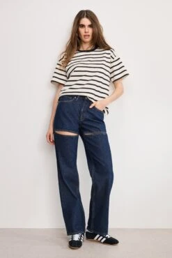 GOOD AMERICAN COTTON OVERSIZED TEE | BLACK AND ECRU WIDE STRIPE -GOOD AMERICAN STORE H 250513 07 GT0666 BCWS A 0751