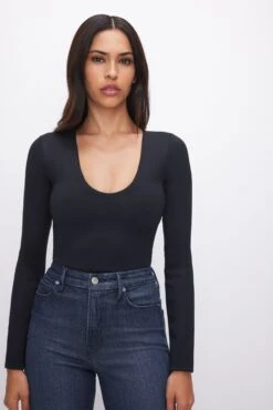 GOOD AMERICAN SCUBA SCOOP NECK BODYSUIT | BLACK001