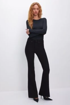 GOOD AMERICAN GOOD LEGS FLARE NEVER FADE JEANS | BLACK001