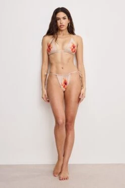 SATIN TINY TIES BIKINI BOTTOM | CHAMPAGNE TROPICAL HIBISCUS001