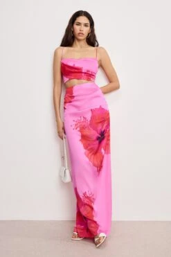 SATIN MAXI SKIRT | PINK HIBISCUS002 -GOOD AMERICAN STORE M 250204 15 GWT0328 PH02 A 1915