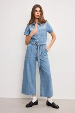 FIT FOR SUCCESS LITE LINEN DENIM CROPPED JUMPSUIT | INDIGO786