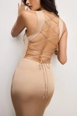 SATIN LACE UP MAXI DRESS | BRONZE -GOOD AMERICAN STORE M 250226 26 GDW0255 BRNZ A 3624
