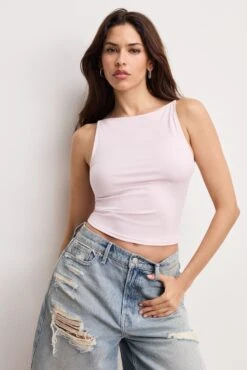 GOOD AMERICAN WEIGHTLESS SCUBA SLEEVELESS TANK | COTTON CANDY PINK003