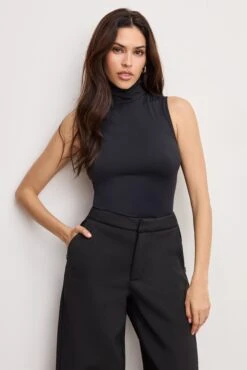 GOOD AMERICAN WEIGHTLESS SCUBA MOCK NECK BODYSUIT | BLACK001