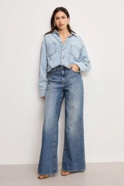 GOOD AMERICAN DENIM SHIRT JUMPSUIT | INDIGO796